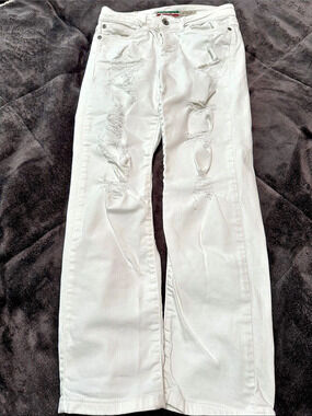 PLEASE Distressed Skinny Jeans in White Waist 24